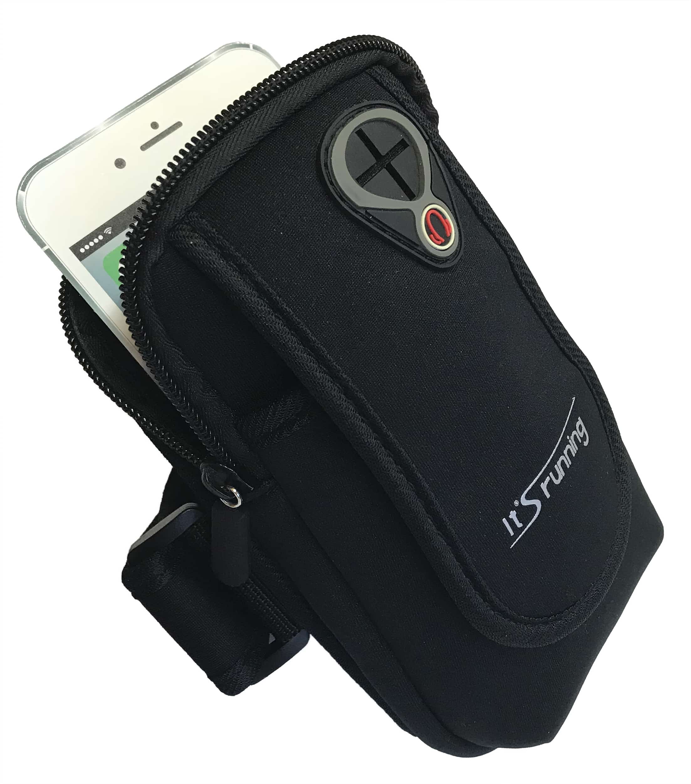 Sport-Armband1 große Oberarmtasche, 1 große Reißverschlusstasche, Kabeldurchlass für Kopfhörer, verstellbare Einheitsgröße Farbe: schwarz